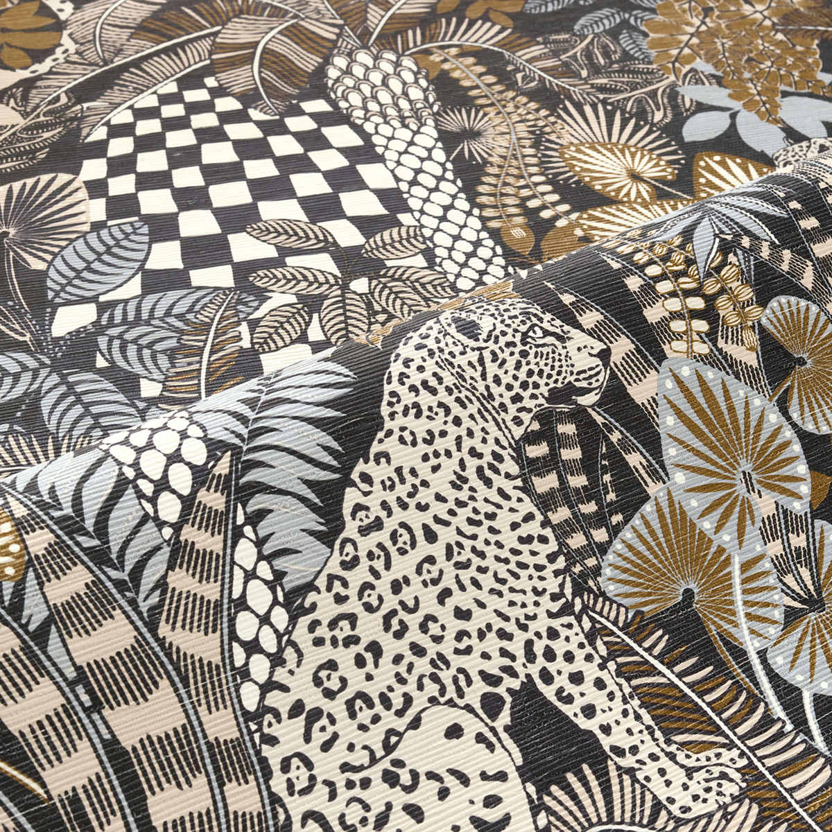 Papier peint Jungle Belize Damier noir beige - Aventura de Casamance | Réf. CAS-75500406