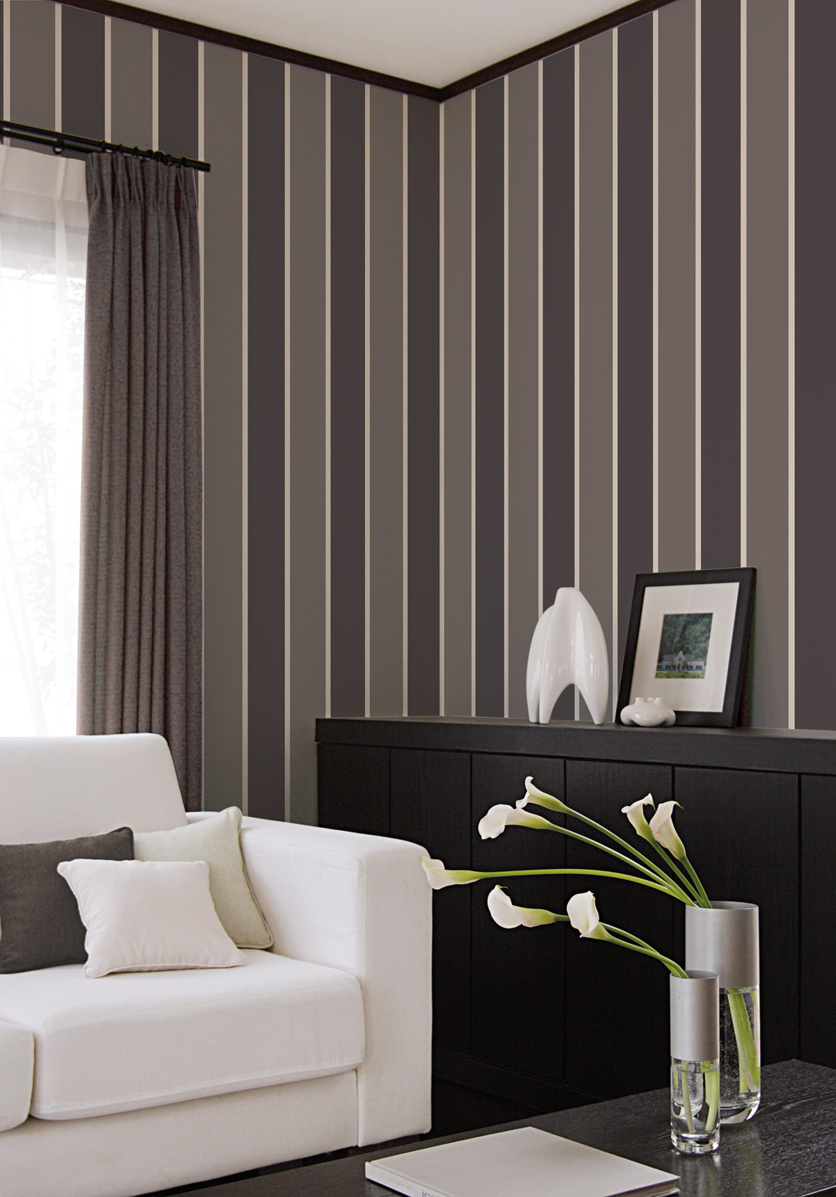 Papier Peint Rayures larges bordées noir-gris - Jeux de rayures 2 de Lutèce  | Réf. LTC-G67544