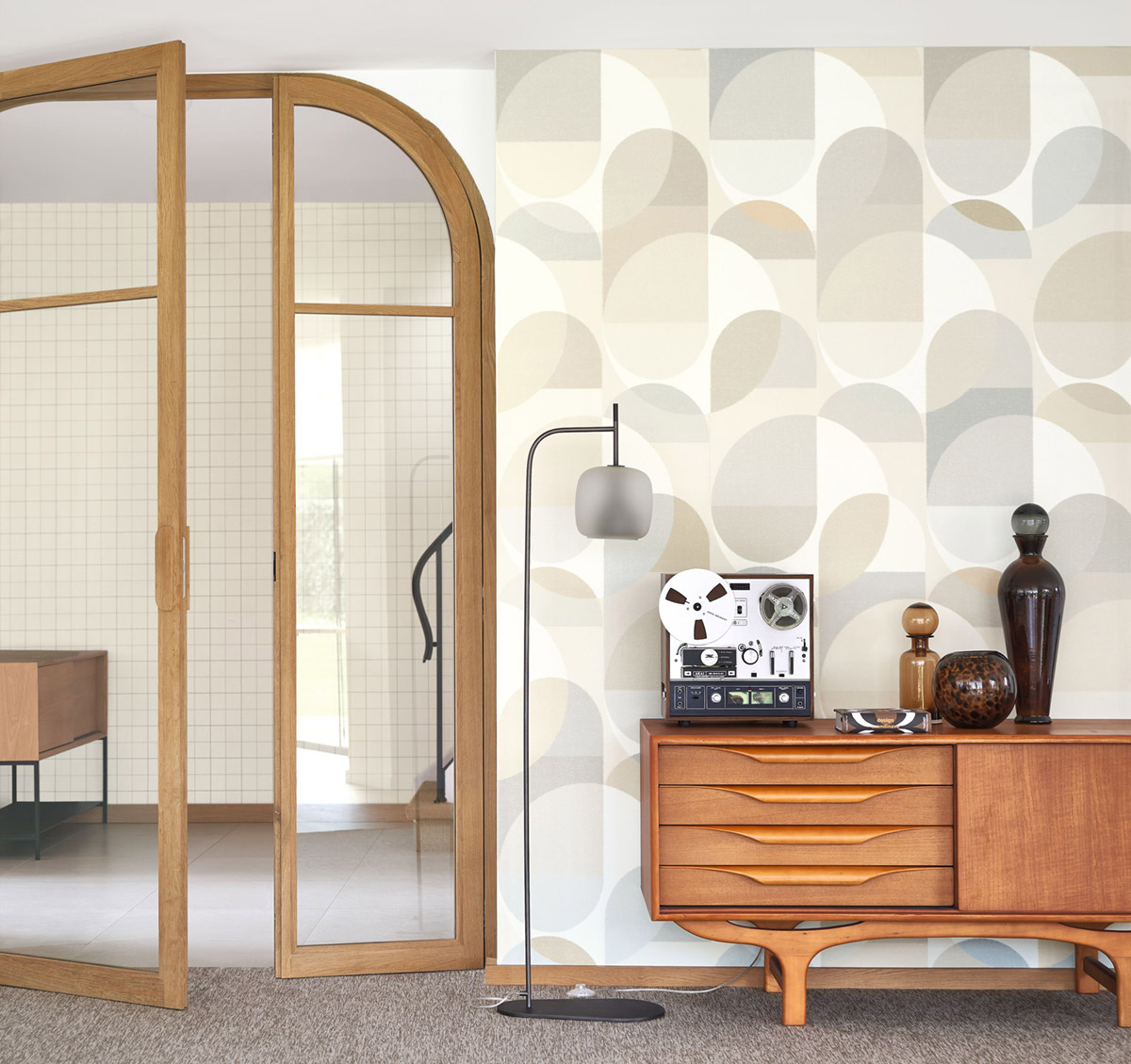 Papier peint Bulle Lumière Abby beige gris - Carnaby Street de Casadéco | Réf. CARN200492832