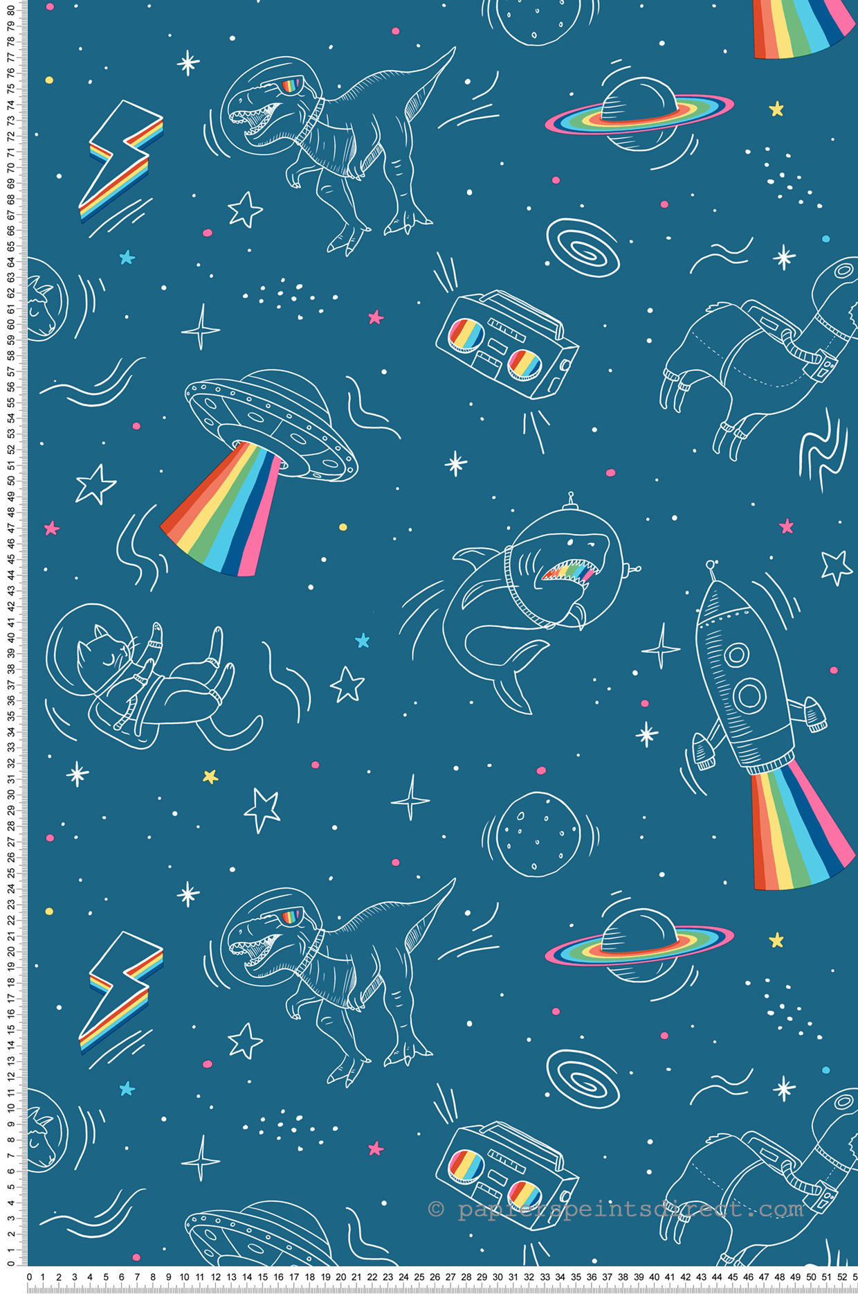 Papier peint Animaux dans l'Espace bleu marine - La belle histoire d'Ugépa | Réf. UGP-M36801