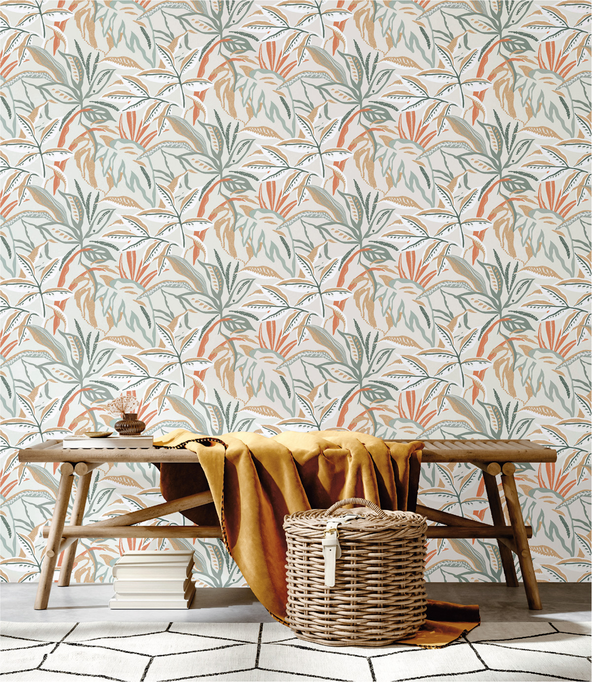 Papier peint Flora Vita orange corail - Les Essentiels de Lutèce | Réf. LTC-51246710