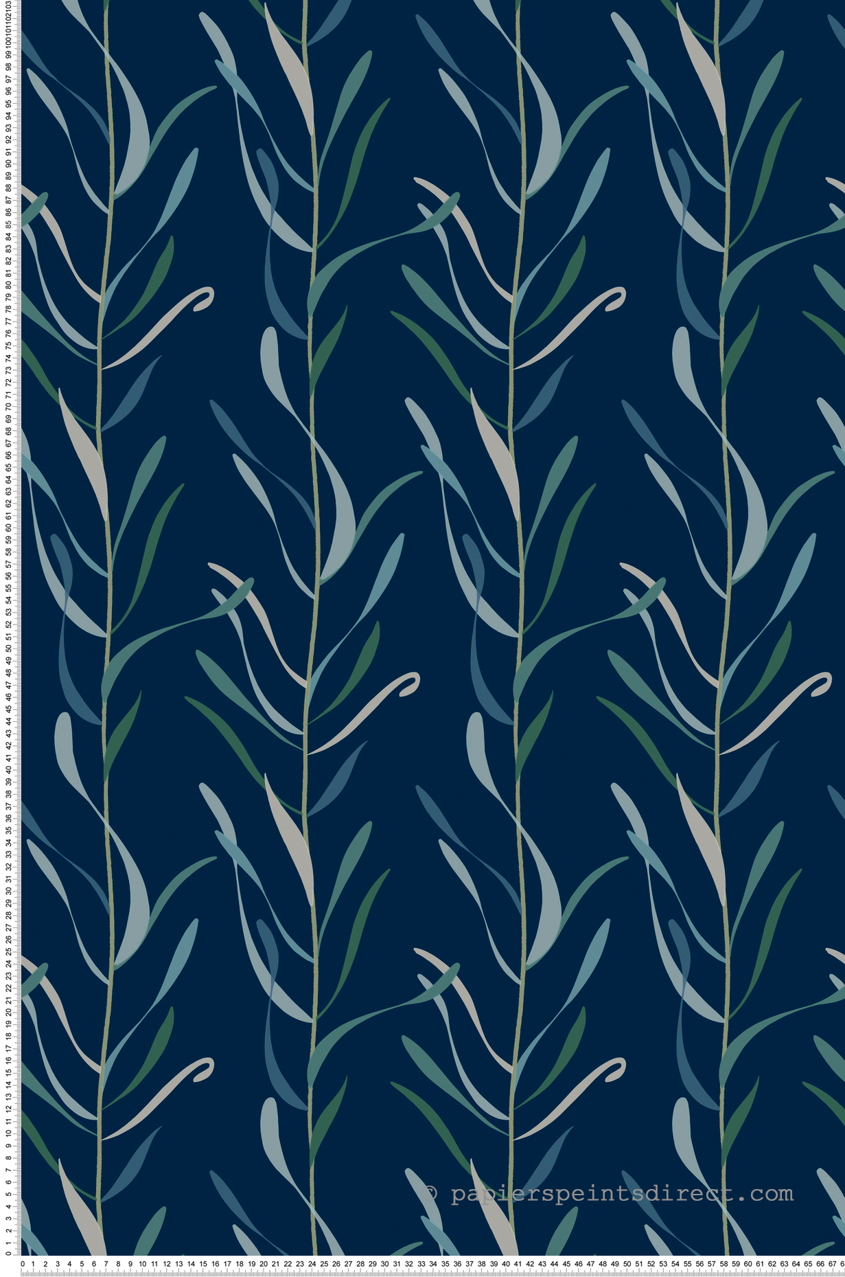 Papier peint Rayure Vigne de Chloé vert bleu indigo - Greenhouse de York (Initiales) | Réf. INI-GO8324