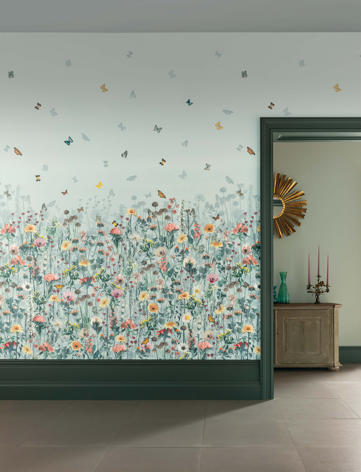 Papier peint panoramique Fleuri Deya Meadow vert d'eau - DayDreams de Matthew Williamson | Réf. OSB-W7265-02