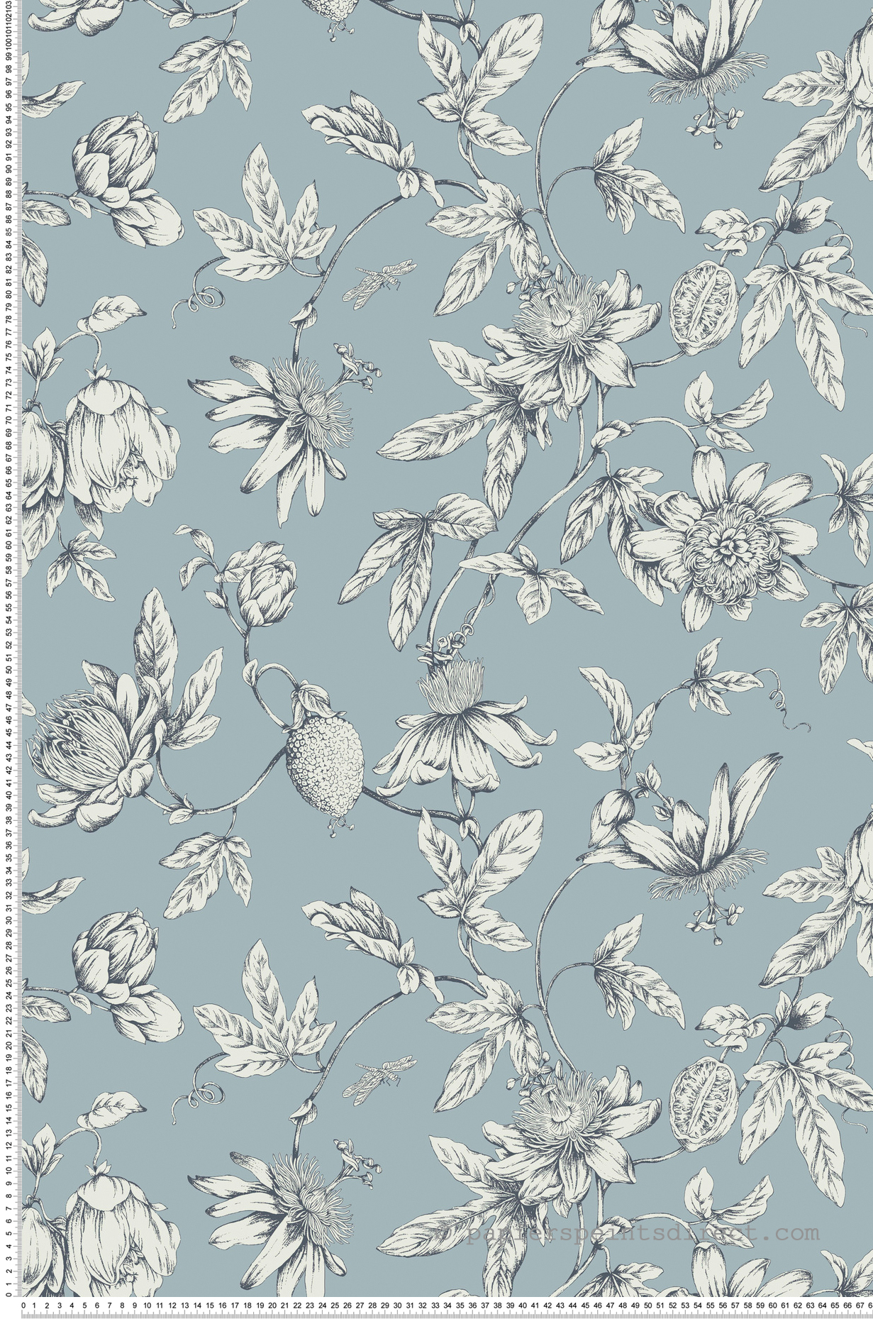 Papier peint Fleurs Classique Passion bleu brume - Toiles de York (Initiales) | Réf. INI-RT7853