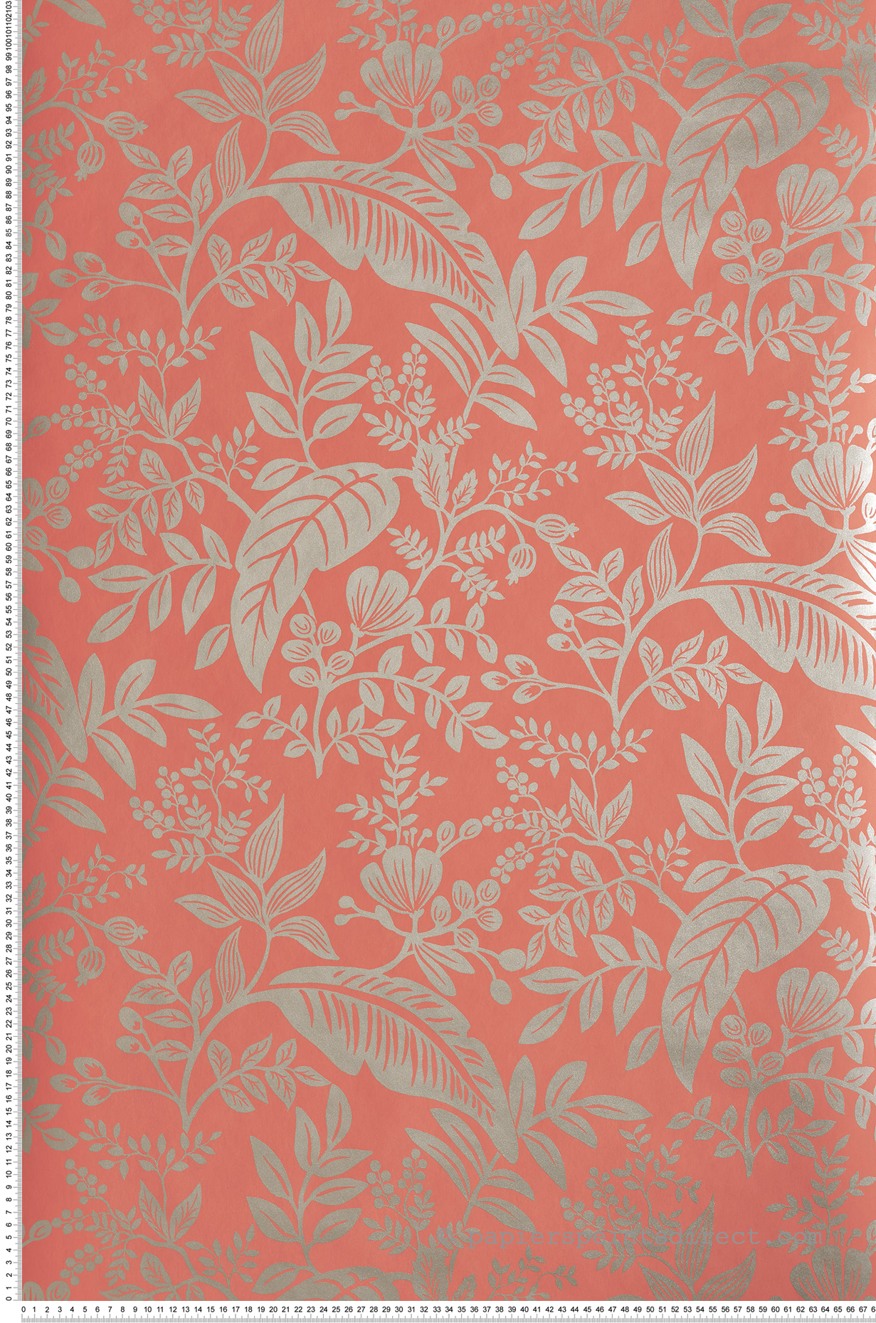 Papier peint Feuillages Canopy rose corail - Rifle Paper Co. d'Initiales | Réf. INI-RI5135