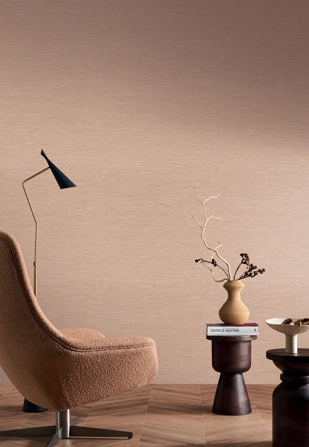 Papier peint Faux Uni Tissage Tatami rose poudré - Le Jacquard de Casamance | Réf. CAS-C75343262