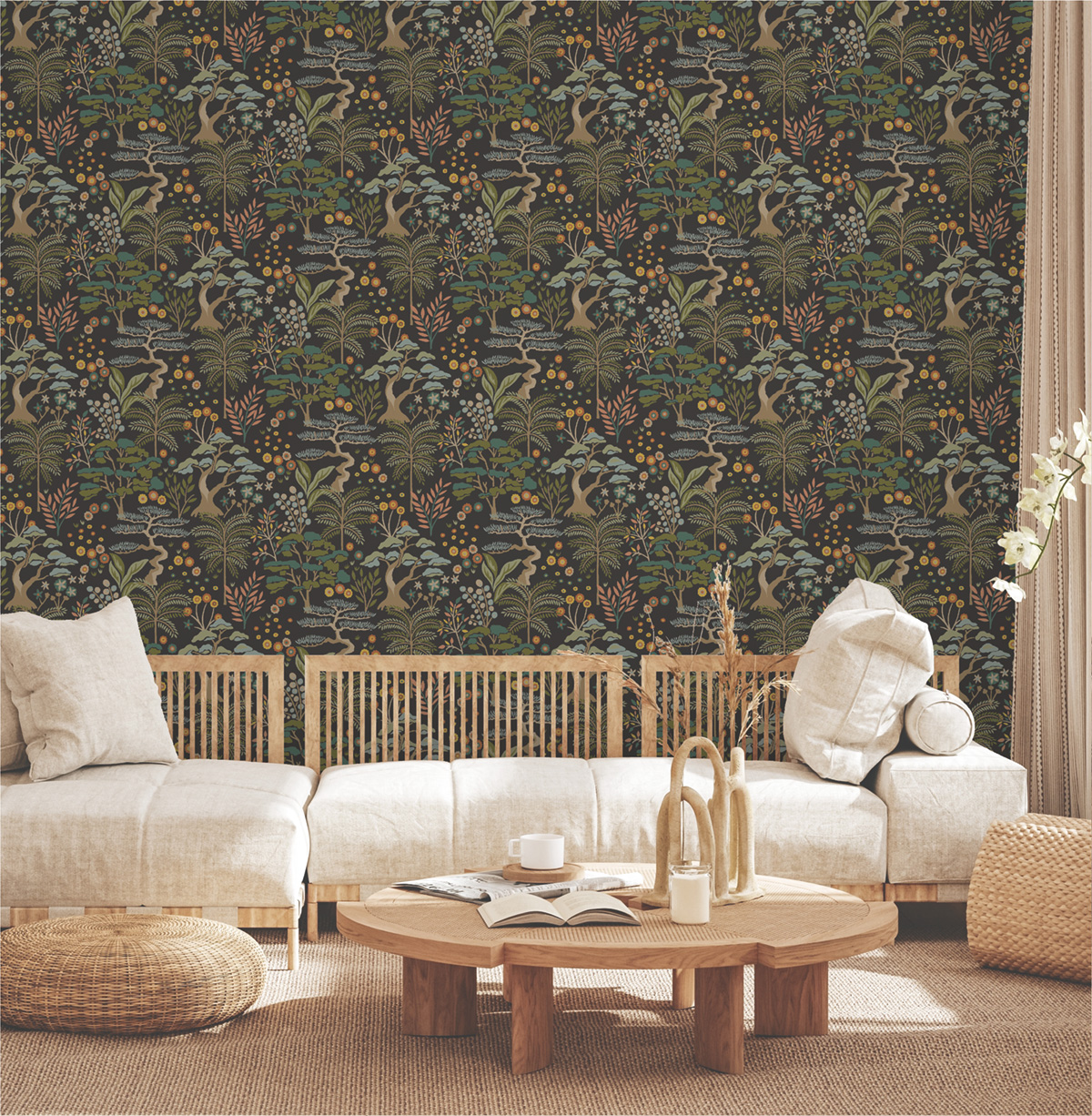 Papier peint Jardin Mombasa Baobab brun anthracite - Jardin d'Eden de Lutèce | Réf. LTC-51251418