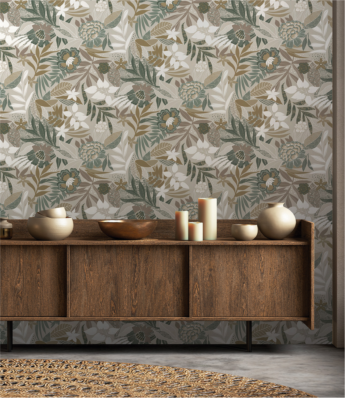 Papier peint Feuilles Primavera beige vert sauge - Les Essentiels de Lutèce | Réf. LTC-51248007