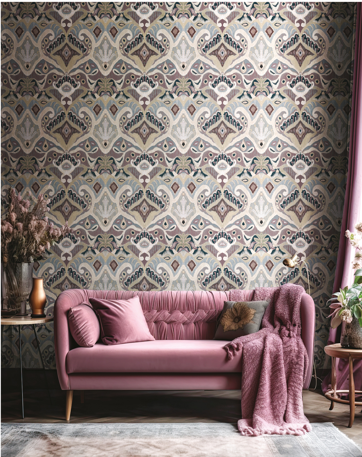 Papier peint Géométrique Kilim violet beige - Jaipur de Montecolino | Réf. MC-26427