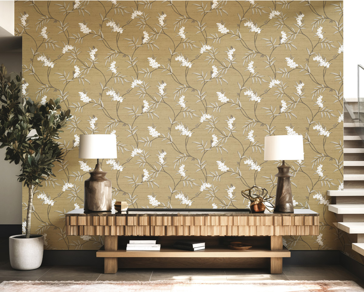 Papier peint Fleuri Vintage curry doré - Opera de Montecolino | Réf. MC-OP33307