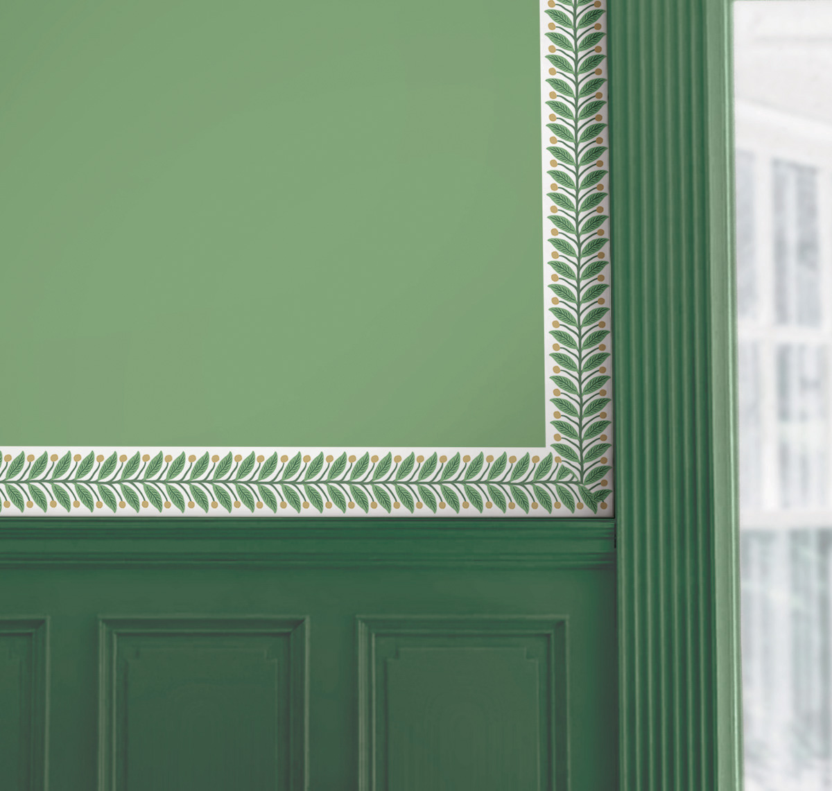 Papier peint Frise Feuillage Garden vert doré - Rifle Paper Co. 3 de York (Initiales) | Réf. INI-RF7531B