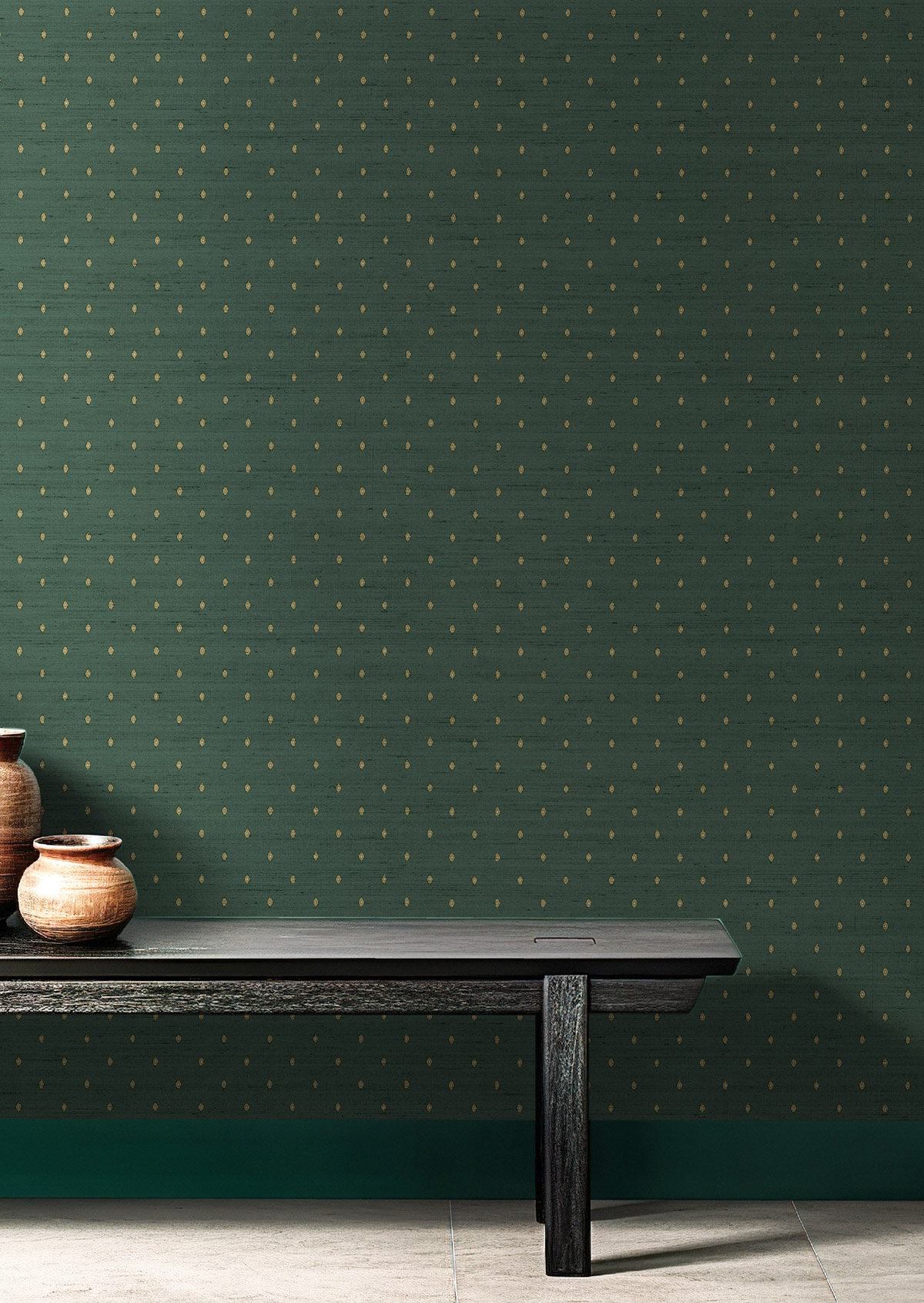 Papier peint Losange Baroque vert anglais doré - Opera de Montecolino | Réf. MC-OP33355