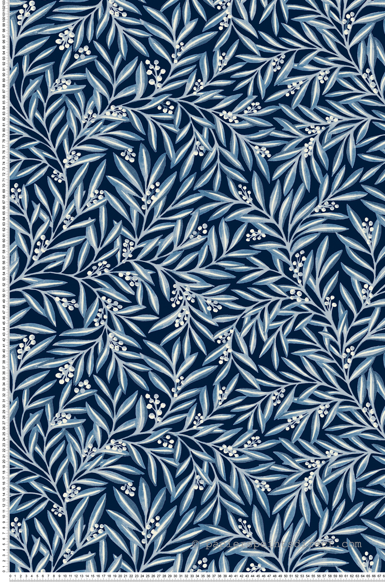 Papier peint Feuillage Sorbier bleu nuit - Arts & Crafts d'Initiales | Réf. INI-AC9133