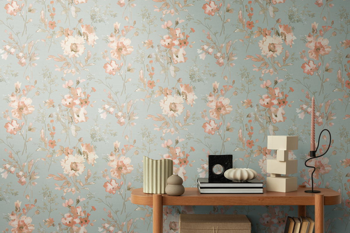 Papier peint Fleur Pétale Poetry bleu céleste - Cosmoliving d'A.S. Création | Réf. AS-790616