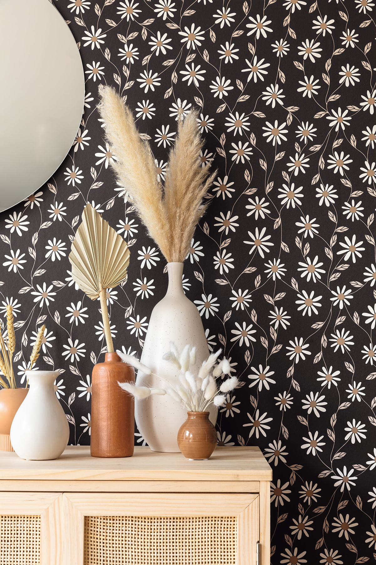 Papier peint Vintage Fleur Anna beige noir - Essentiel de Casélio | Réf. ETL103121099