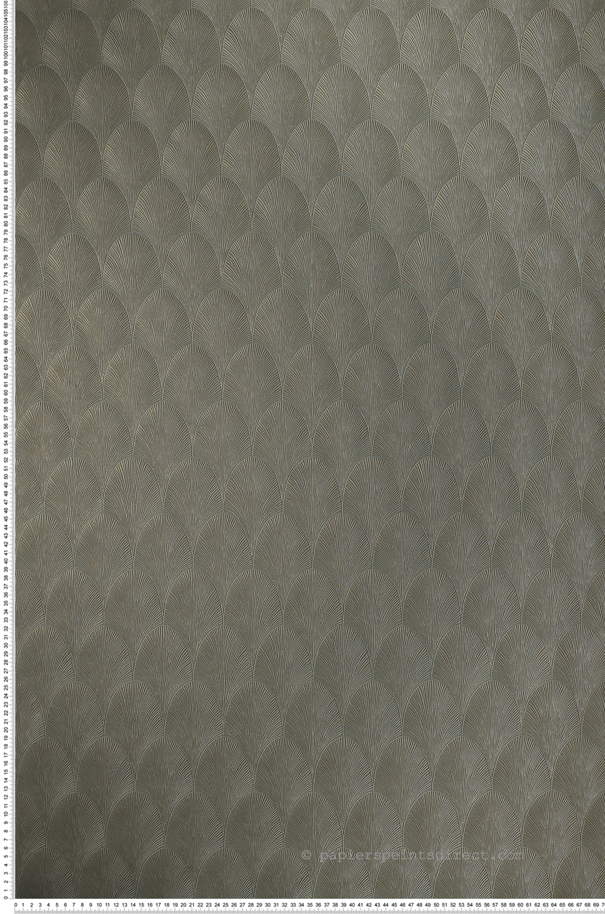 Papier peint Art Déco Tourmaline vert de gris doré - Métal de Casamance | Réf. CAS-75781834
