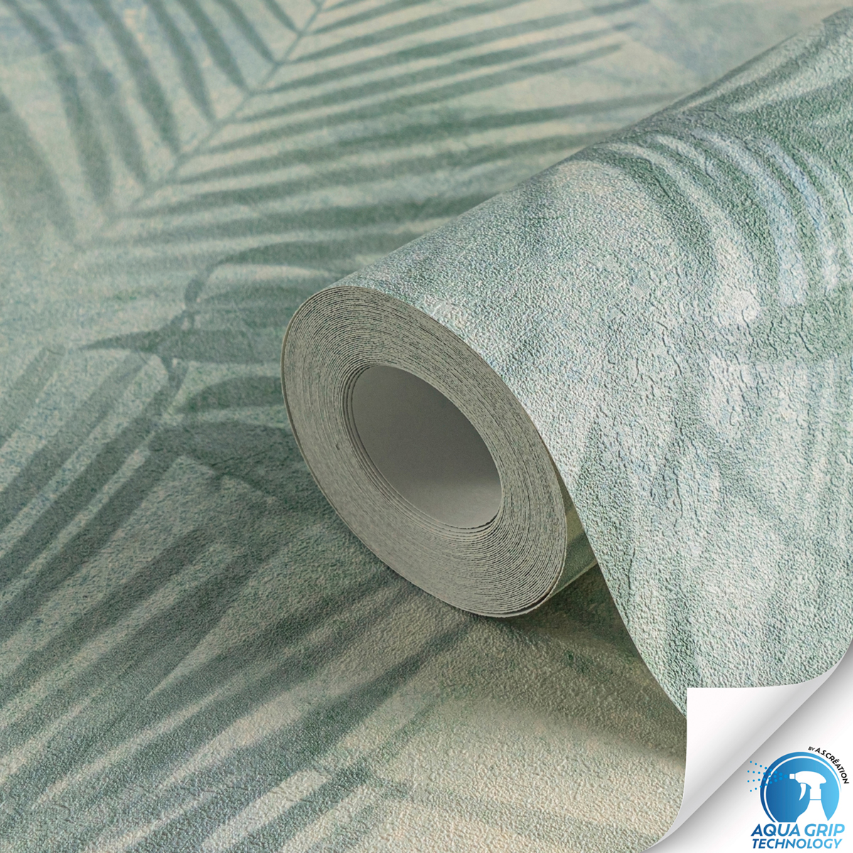 Papier peint préencollé Palme bleu vert - Designdrop d'A.S. Création ZOOM ROLL | Réf. AS-784521