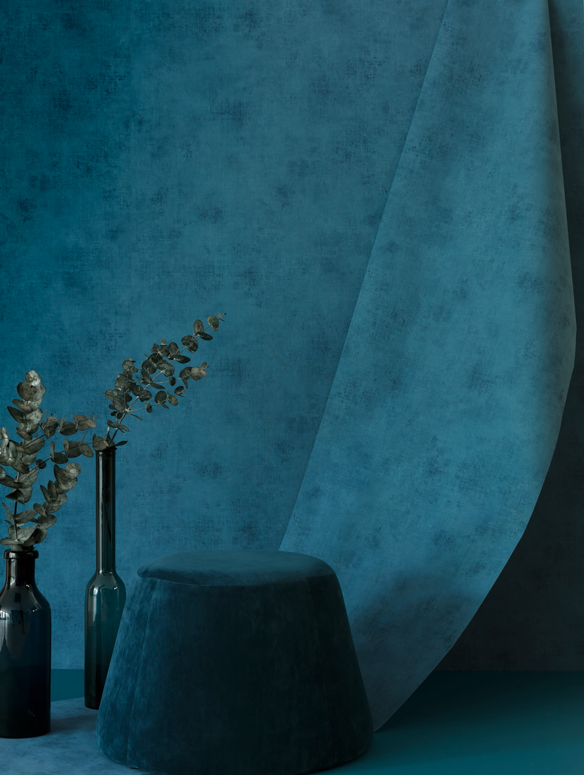 Papier peint Faux uni bleu paon - Telas 2 de Casélio | Ref. TEL102066563