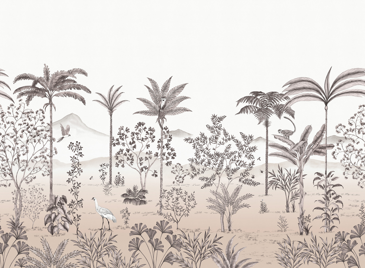 Papier peint panoramique Jardin Des Oiseaux Bois De Rose A+B+C - 1/2/3/4/5/6/7/8/9 - Isidore Leroy