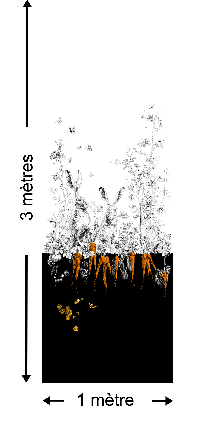 Papier peint Lièvres GAUCHES multicolore