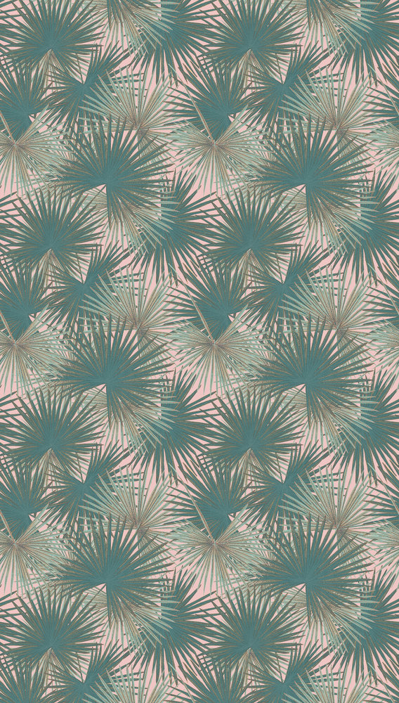 Papier peint panoramique Palmier Feuillage vert rose - Metropolitan Travel Stories d'A.S. Création | Réf. AS-391844