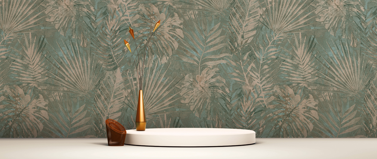 Papier peint Palmes Sumatra gris bleu - Natural Living d'A.S. Création AMB3 | Réf. AS-386382