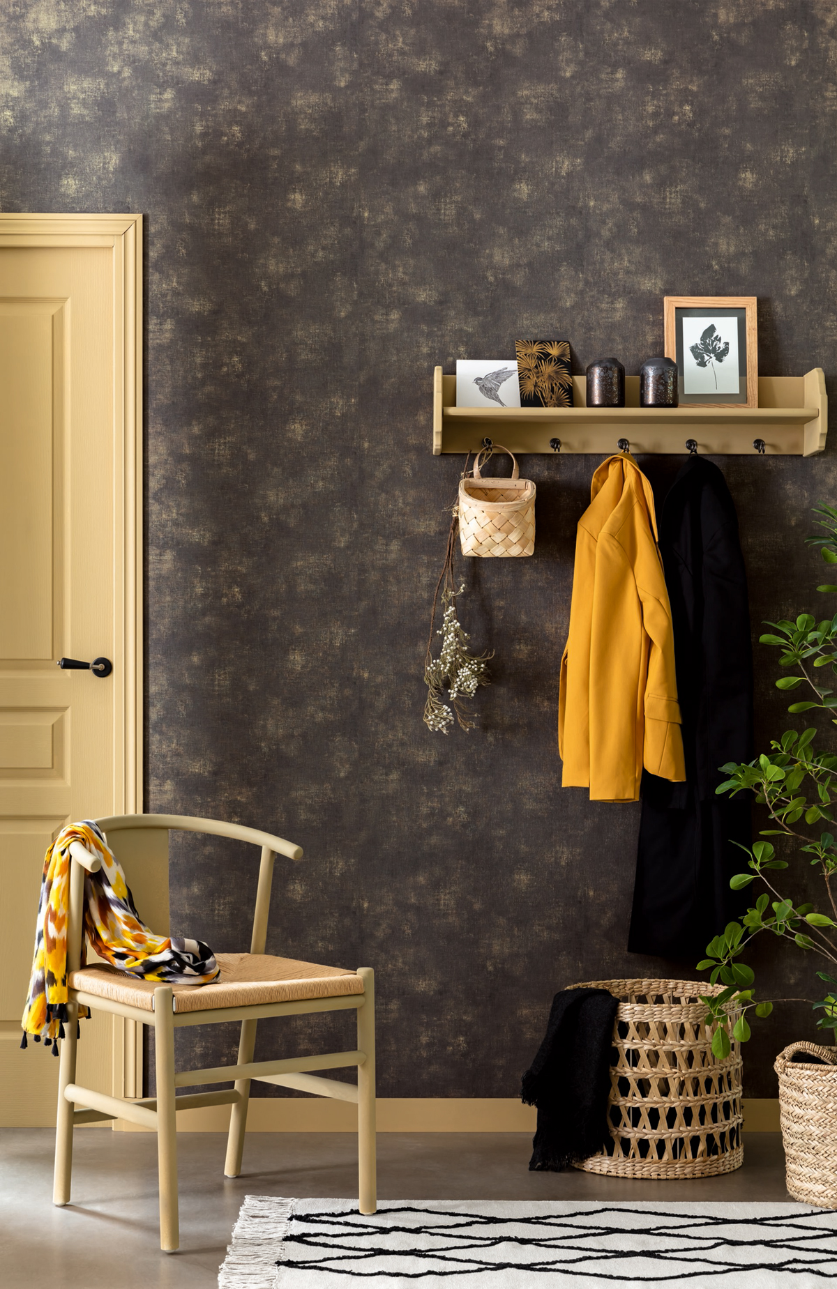 Papier peint Faux uni anthracite et doré - Telas 2 de Casélio | Ref. TEL102079099