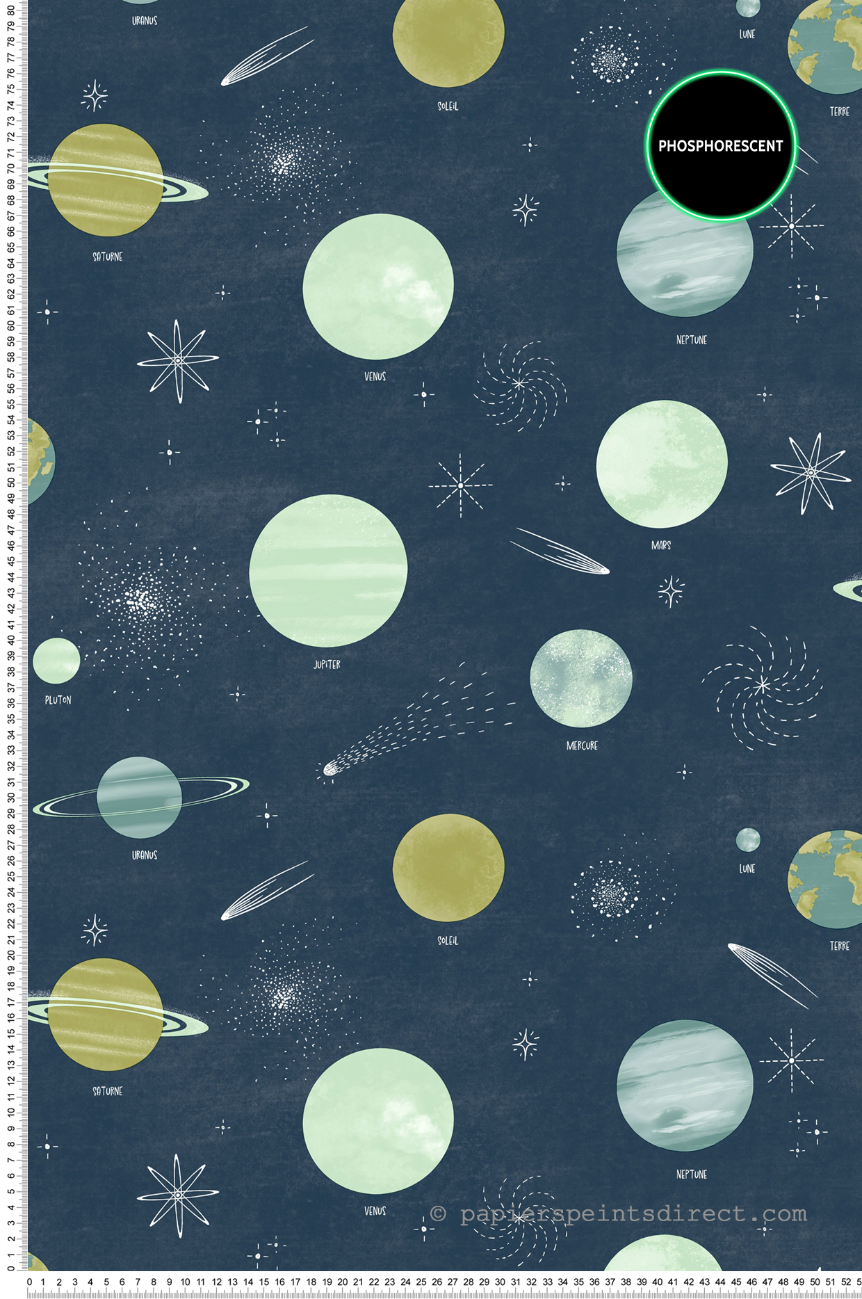 Papier peint Planète Voie Lactée bleu nuit phosphorescent - Les Minis Mondes de Casélio | Réf. MNM105686066