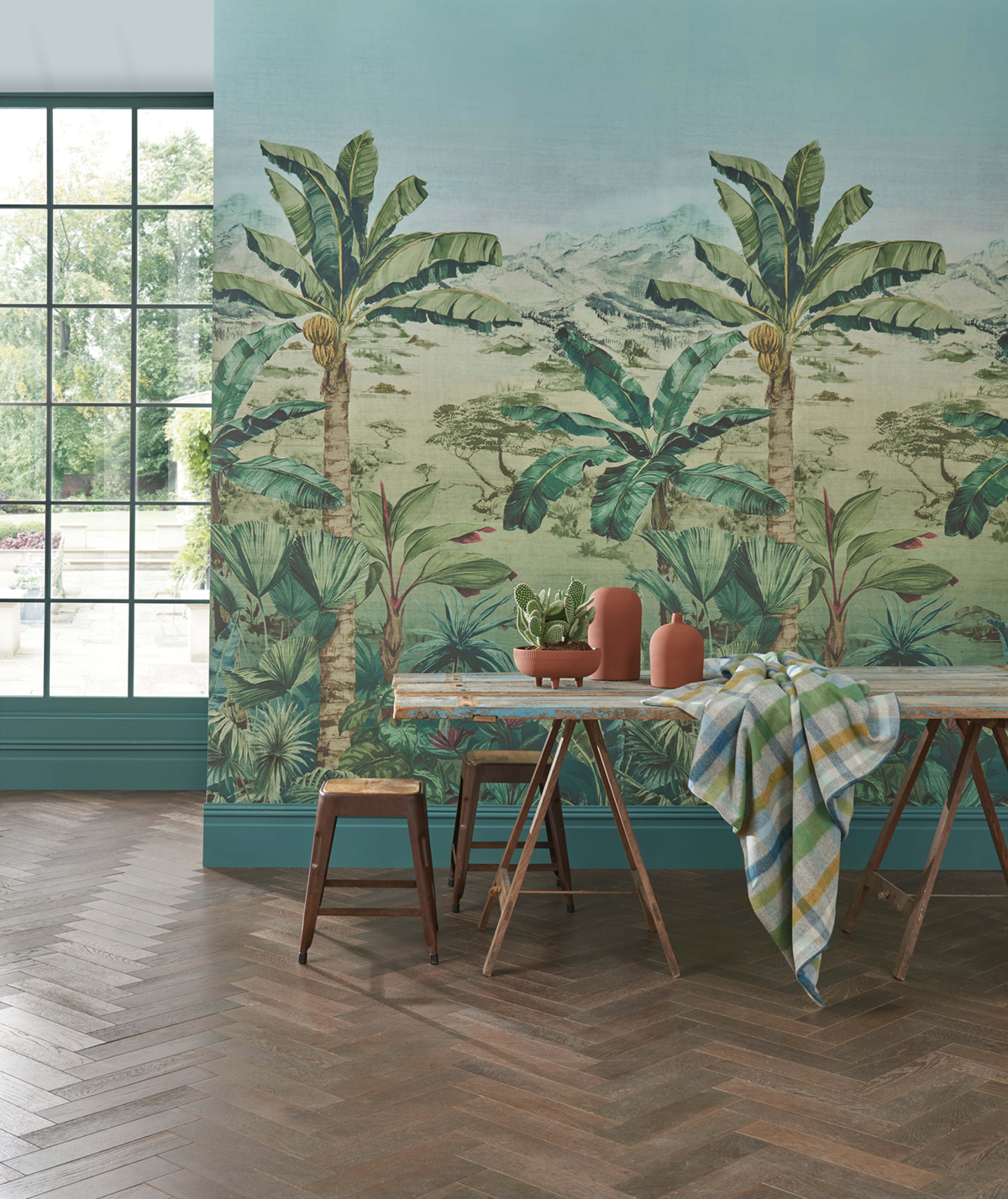 Papier peint panoramique Jungle Martinique Leaf Green - Empyrea d'Osborne & Little AMB4 | Réf. OSB-W7615-01