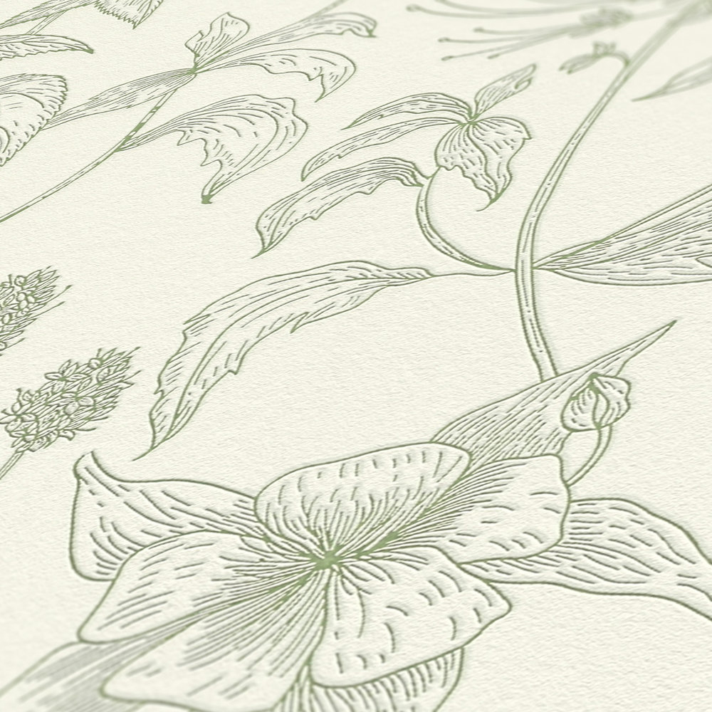 Papier peint Fleur Lavande vert crème - Casual Living d'A.S. Création AMB6| Réf. AS-373635