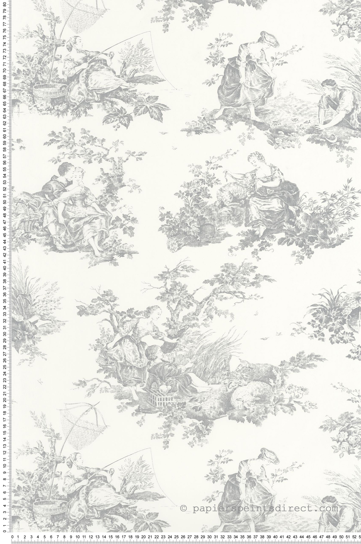 Papier peint Scene D'Été gris perle - Les Belles Toiles De Jouy 2 de Casadéco | Réf. BTJD87919103