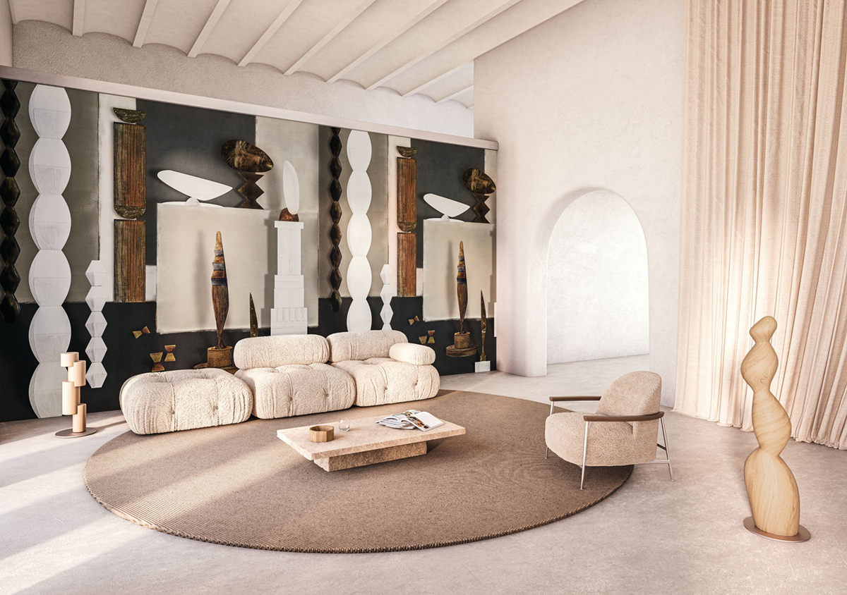 Papier peint Panoramique L'Atelier De Brancusi grège - Panoramas 2 de Casamance | Réf. CAS-75580304