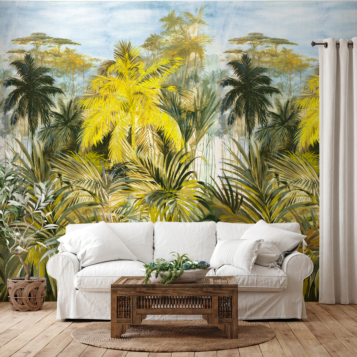 Papier peint panoramique Jungle Selva jaune - Panorama 2 de Lutèce | Réf. LTC-PAN1454C