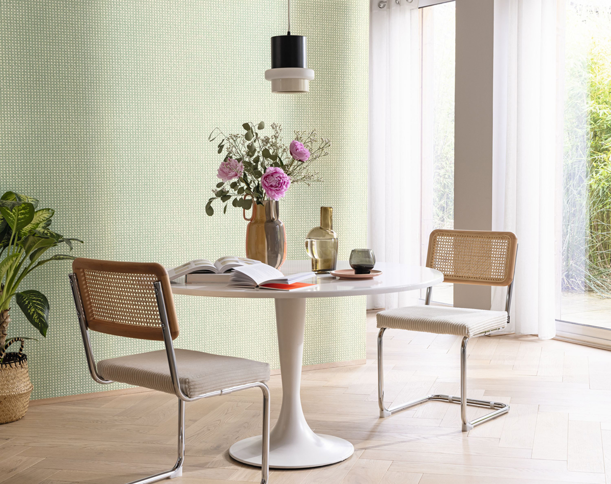 Papier peint Cannage Rotin Tissé vert amande - Matières de Casélio | Réf. MMT106027050