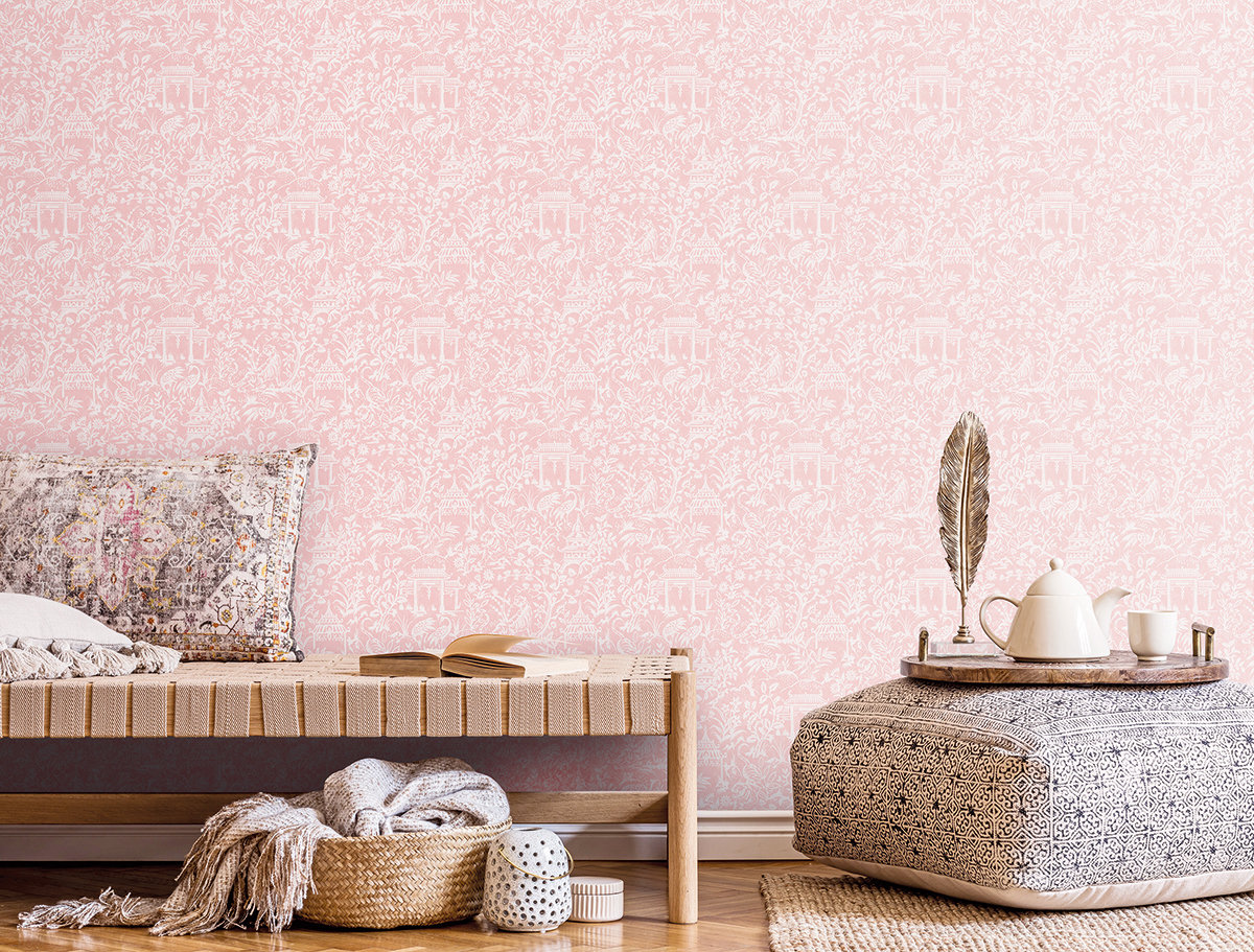 Papier peint Toile De Jouy Japonais rose - Jardin Secret de Lutèce | Réf. LTC-G78511