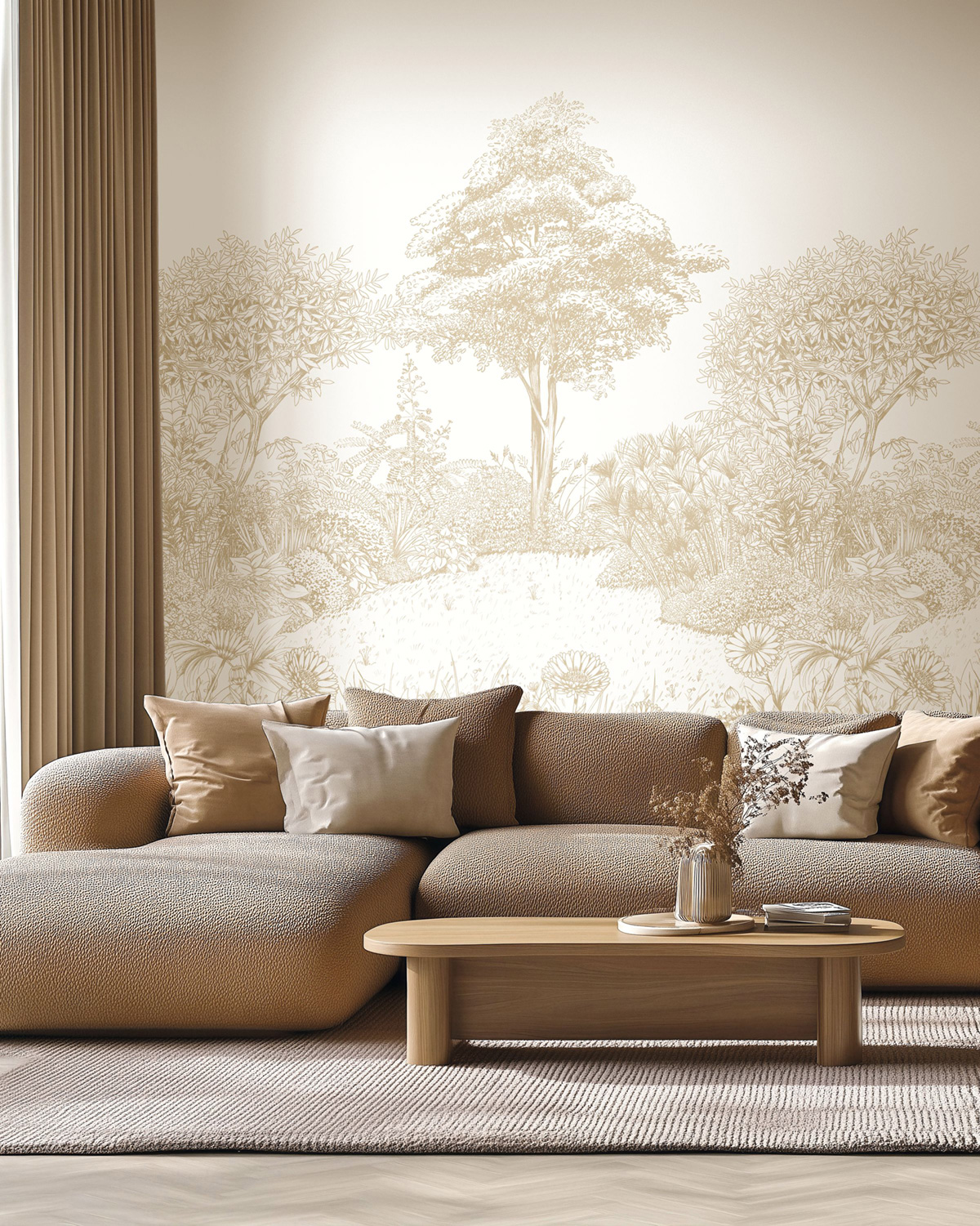 Papier peint Panoramique Jardin Bucolique Floral Square beige lin 200X280 - Moonlight 3 de Casélio | Réf. MNL3107230103