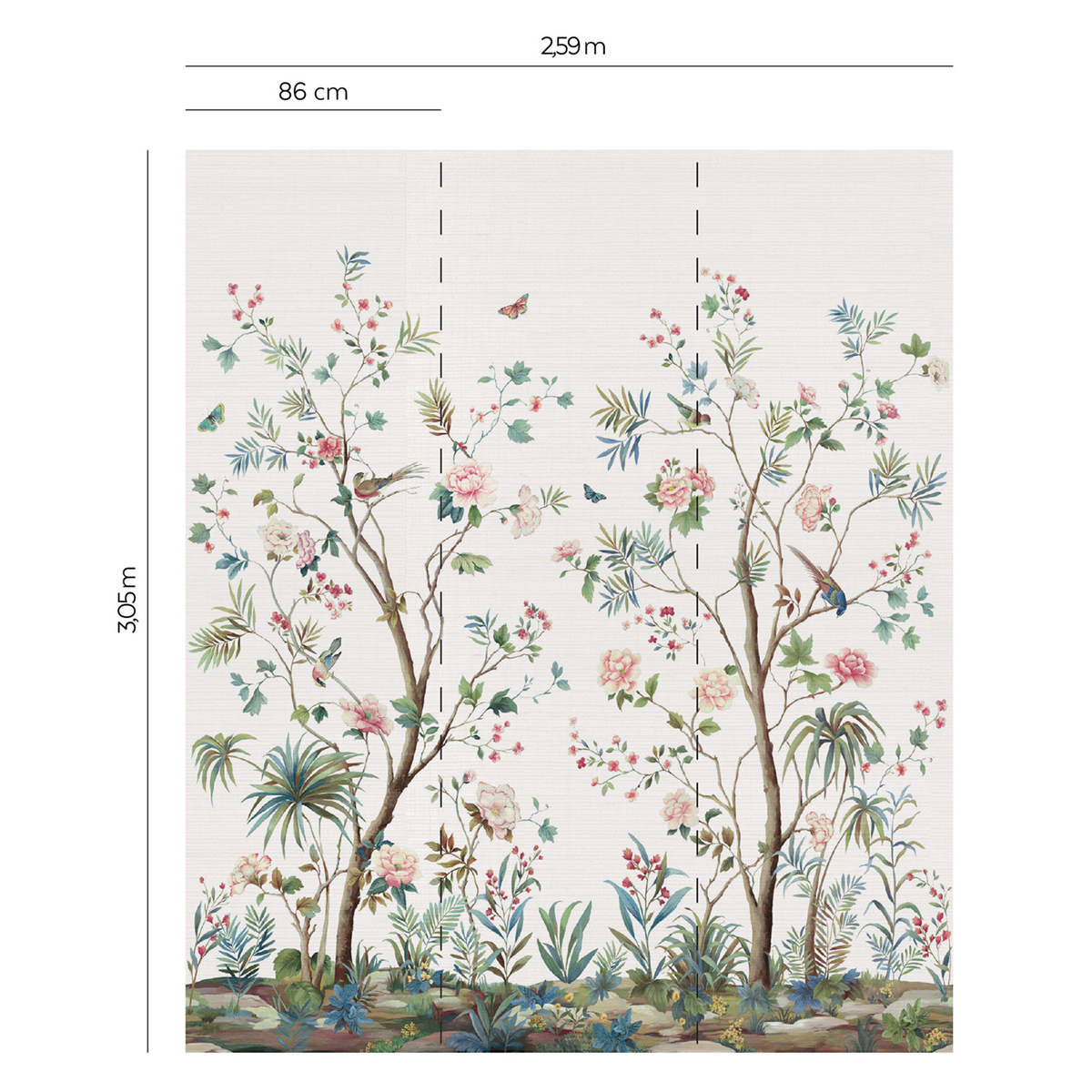 Papier peint panoramique Jardin de Charleston Grasscloth argenté - Daisy Bennett d'Initiales AMBR | Réf. INI-DB32405M