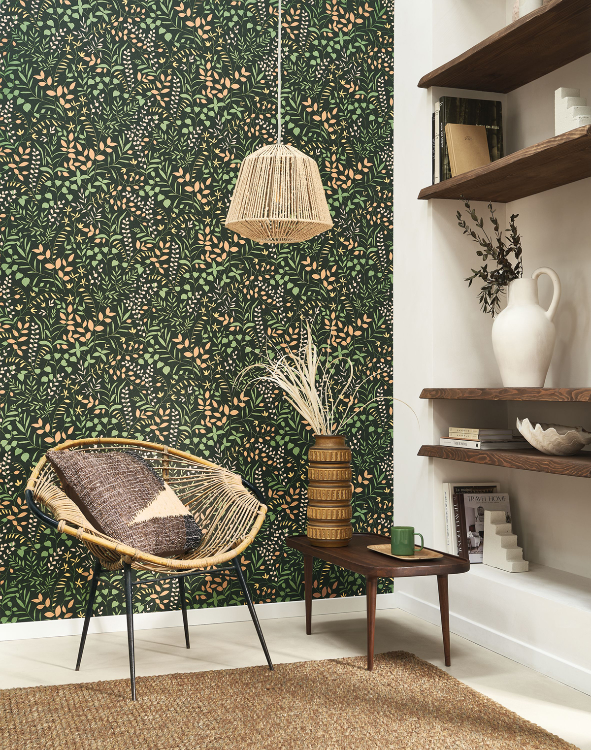 Papier peint Branche Scandinave Bastide vert terracotta - Echappée Belle de Casadéco | Réf. ECHA89837808