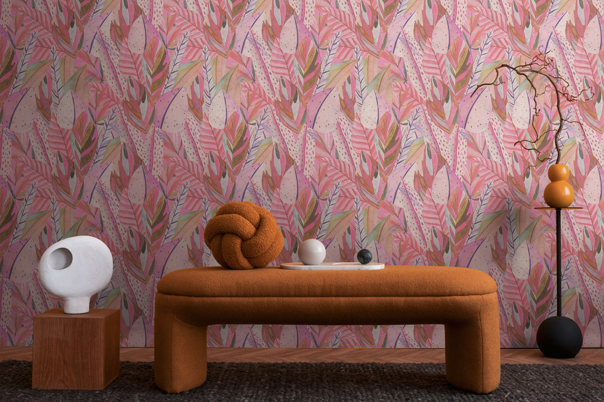 Papier peint Feuillage Ethnique rose - Anna D'Andrea d'A.S. Création AMB2| Réf. AS-782203