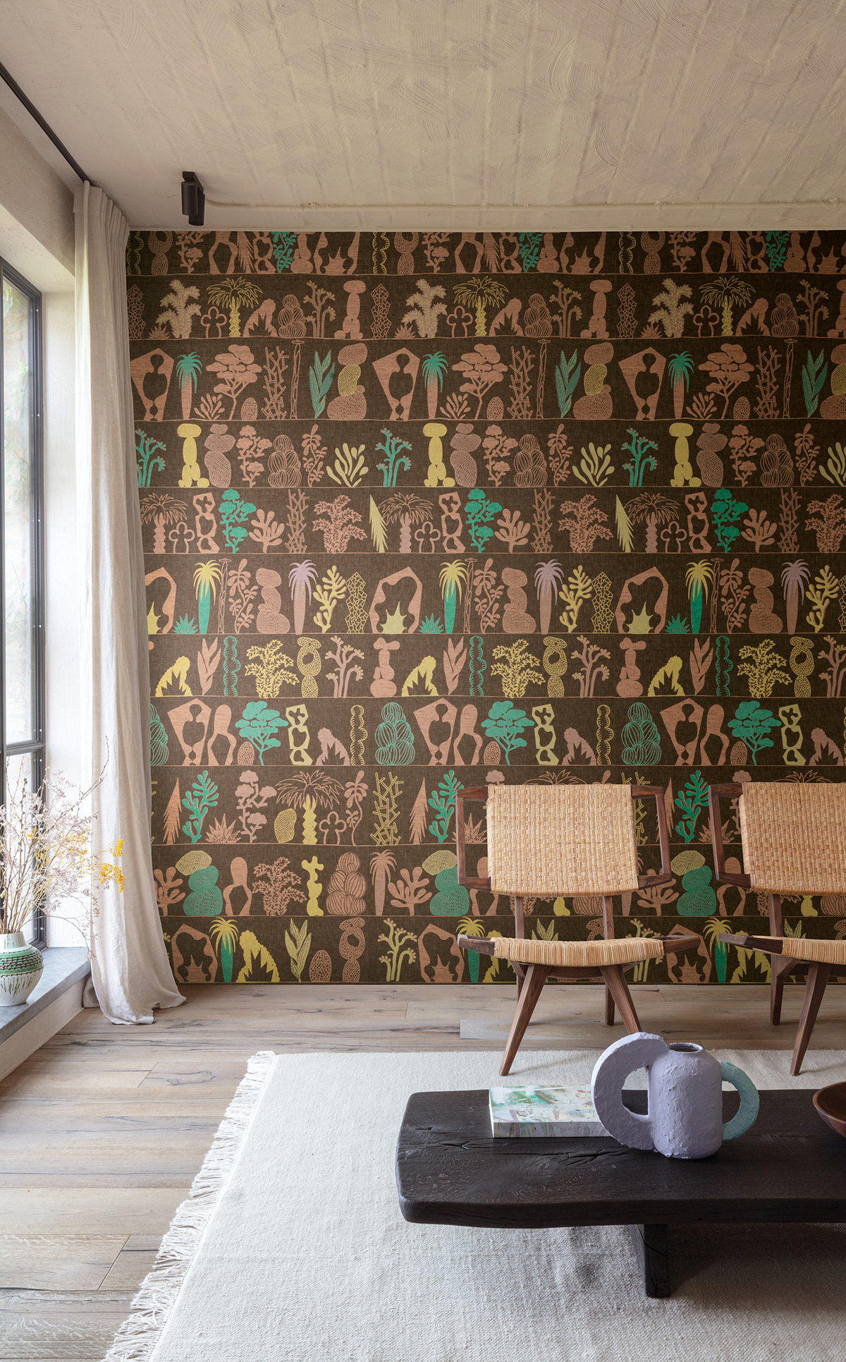 Papier peint panoramique Ethnique Gaudia marron vert - A H260 - Joy de Masureel | Réf. MAS-DGJOY2021-260