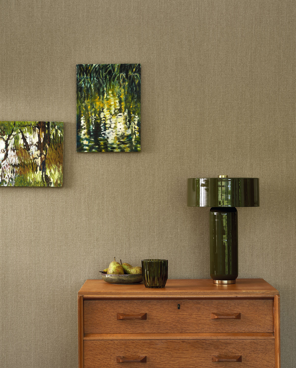 Papier peint Fines Rayures Papier Kraft vert olive - Papercraft de Casadéco | Réf. PAPC89657474