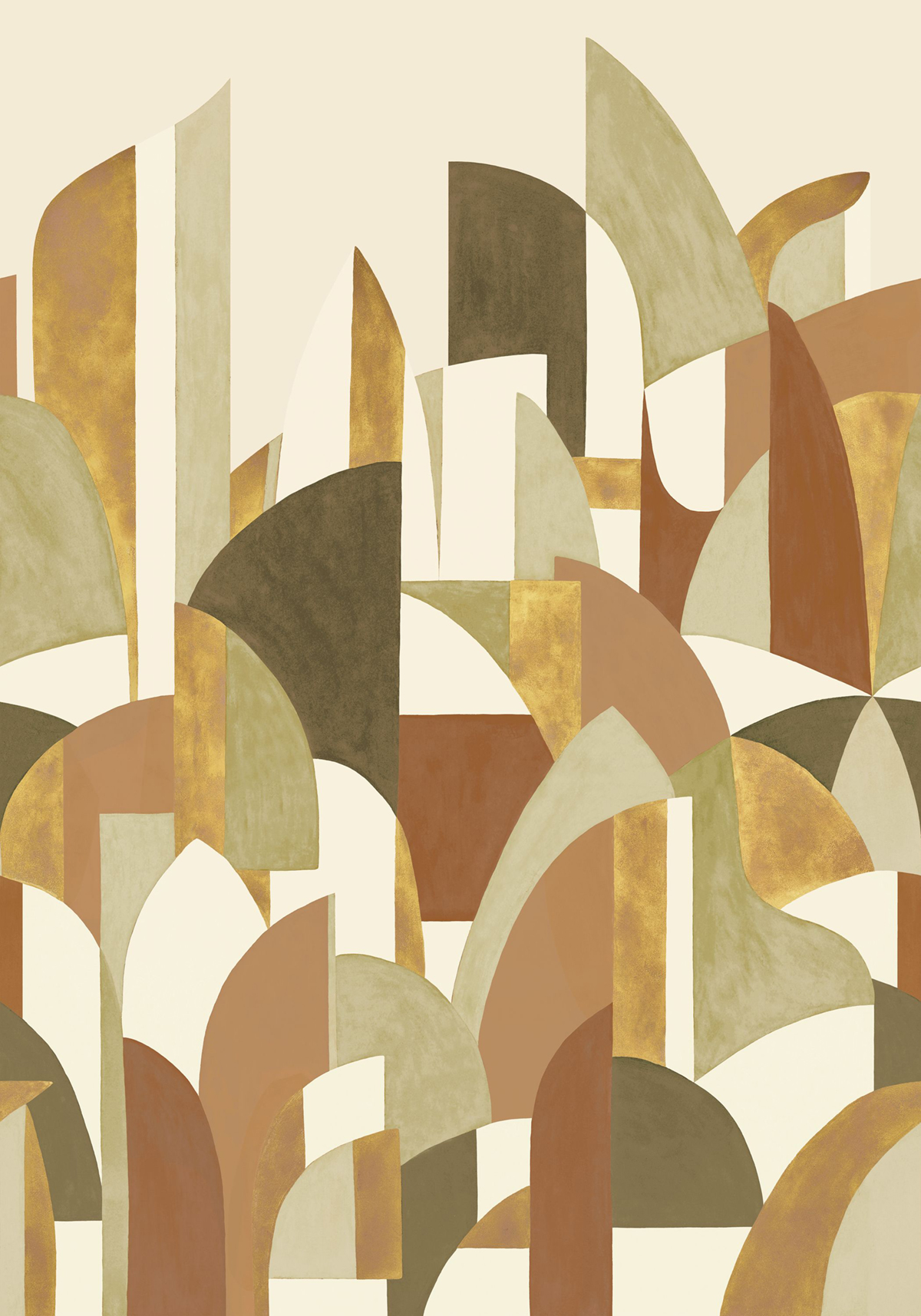 Papier peint panoramique Géométrique Pablo vert amande doré - Panoramas 4 de Casamance | Réf. CAS-A74882548