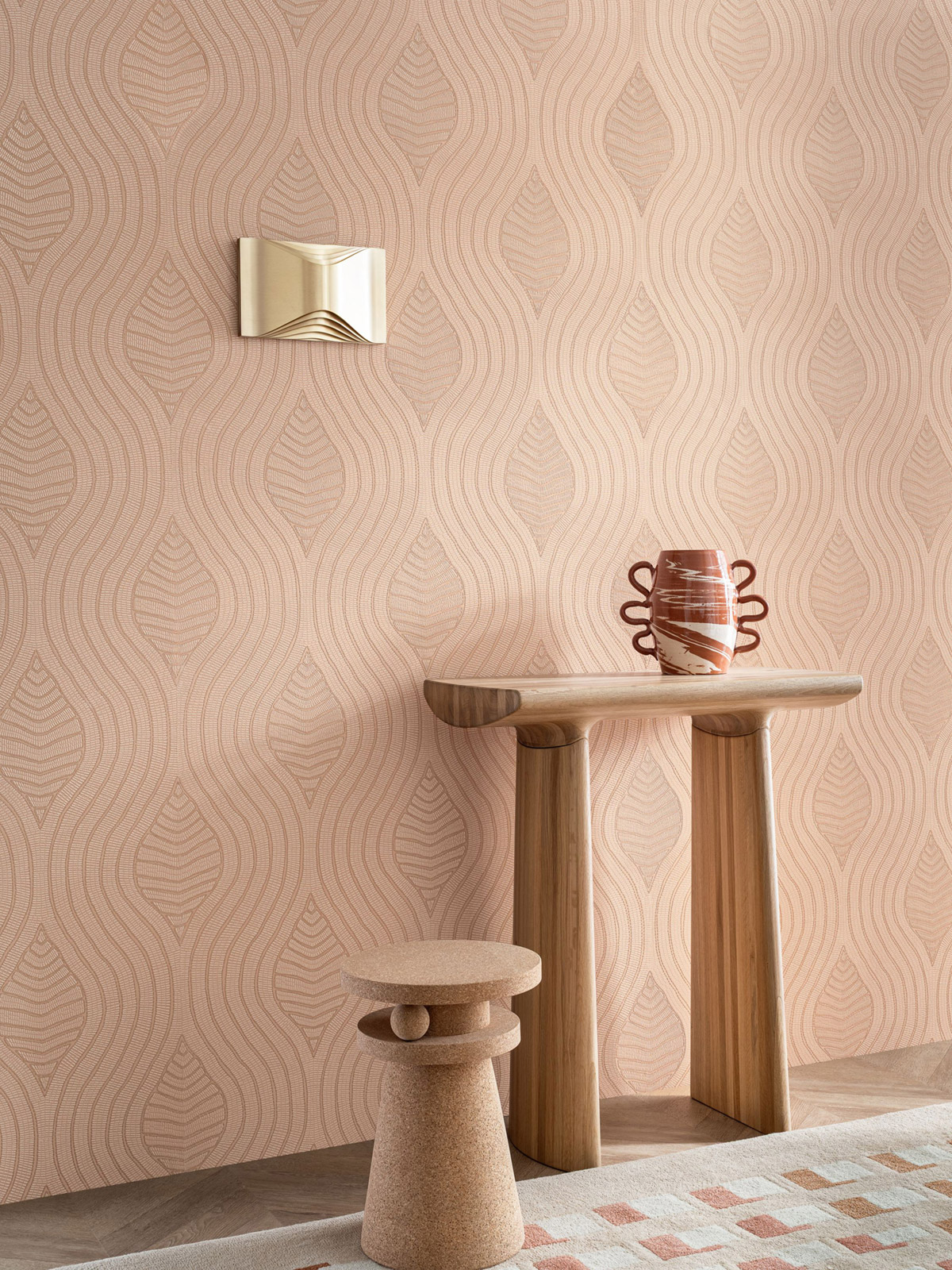 Papier peint Feuille Brodelia rose chair - Broderies de Casamance | Réf. CAS-76993262