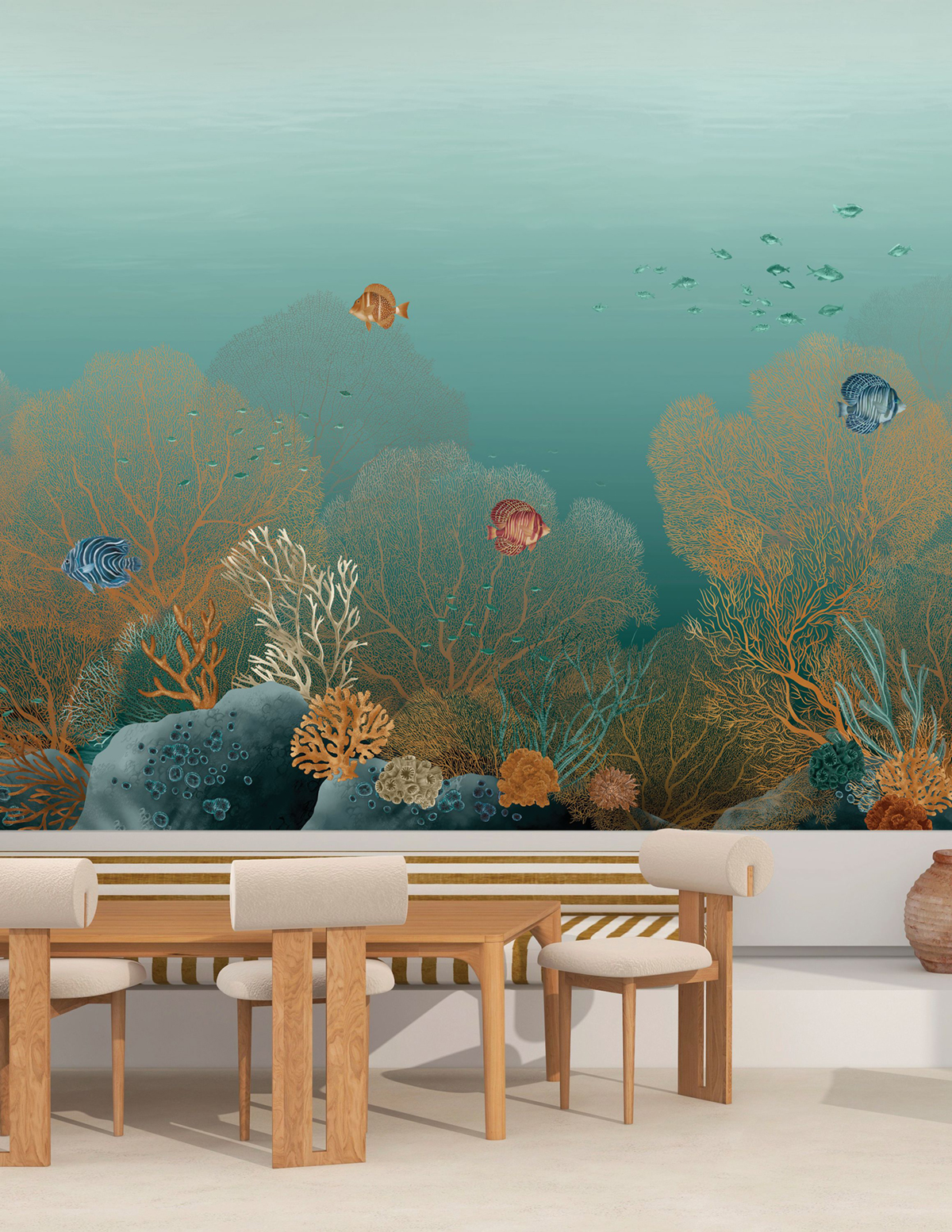 Papier peint panoramique Aquarium Polynésie turquoise - Panoramas 4 de Casamance AMB2 | Réf. CAS-76791936