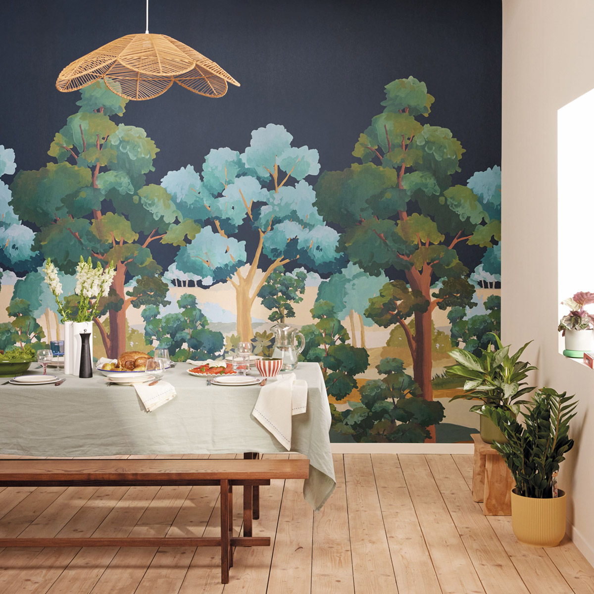 Papier peint panoramique Forêt l'Été Indien bleu L 200X310 - Balade de Casélio | Réf. BLD106159004