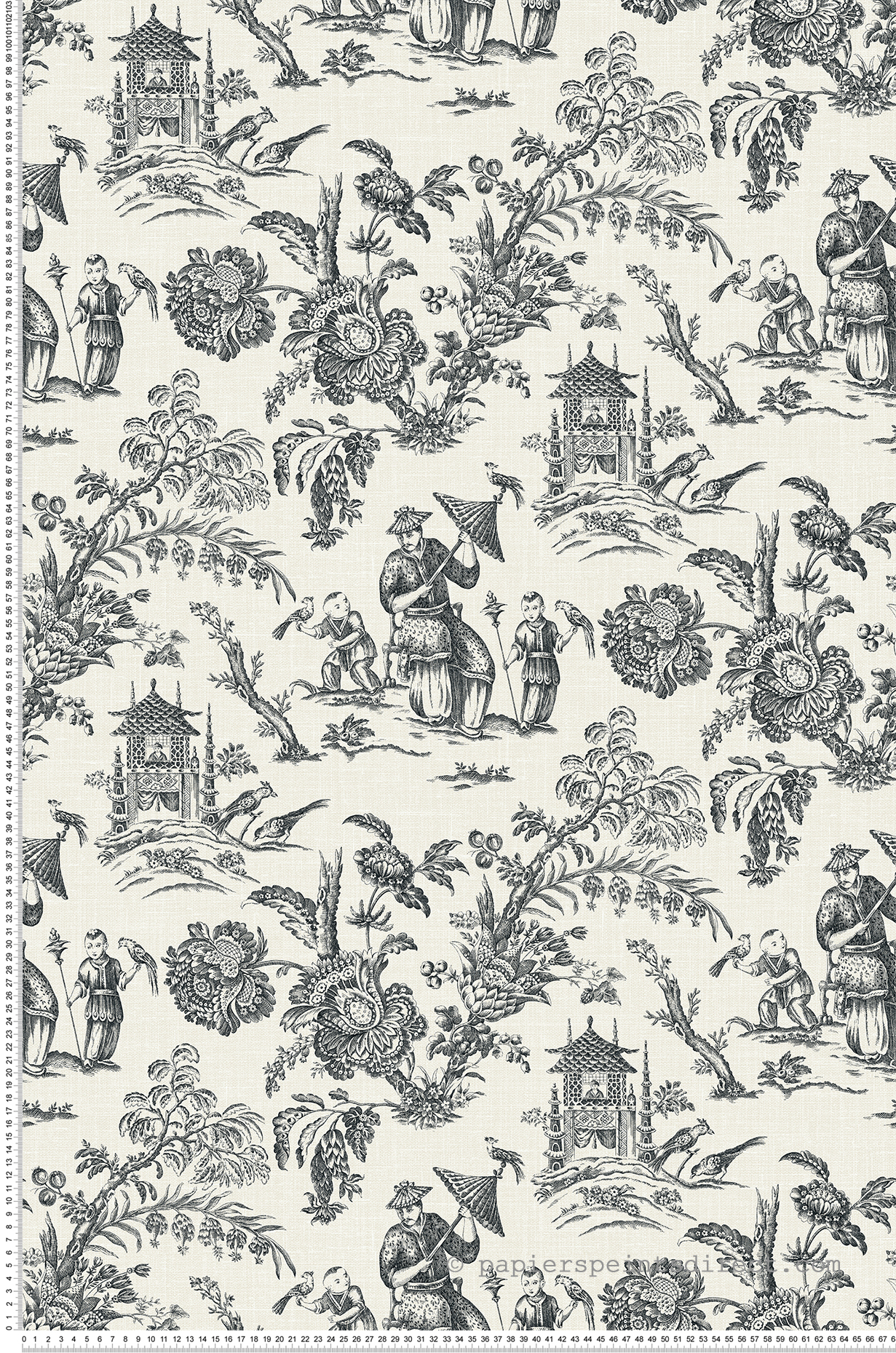 Papier peint Toile de Jouy Chinoiserie gris beige - French Country d'Initiales | Réf. INI-FC61800