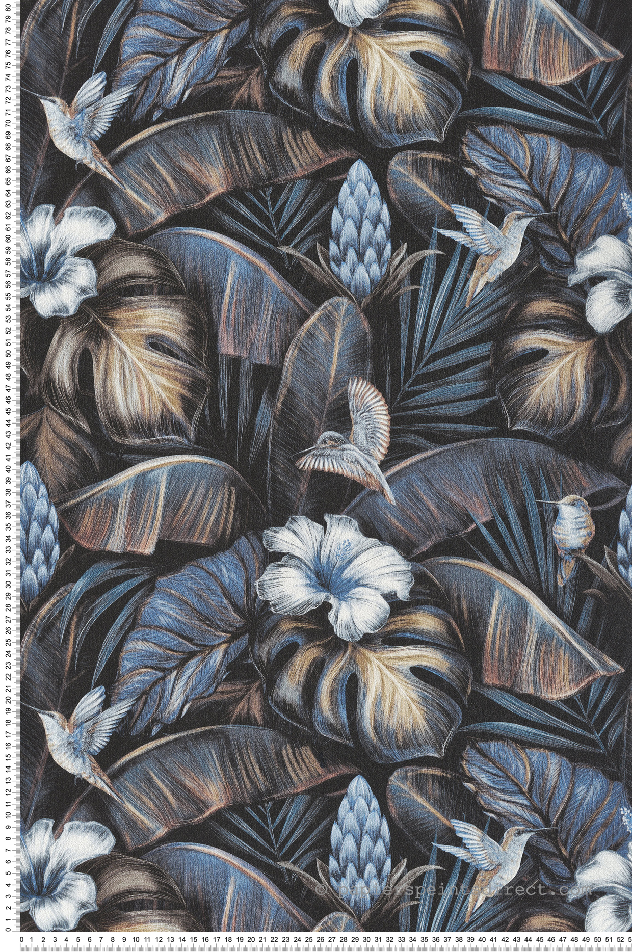 Papier peint Hibiscus et Colibri bleu ocre - Shamal de Montecolino | Réf. MC-NHW1003