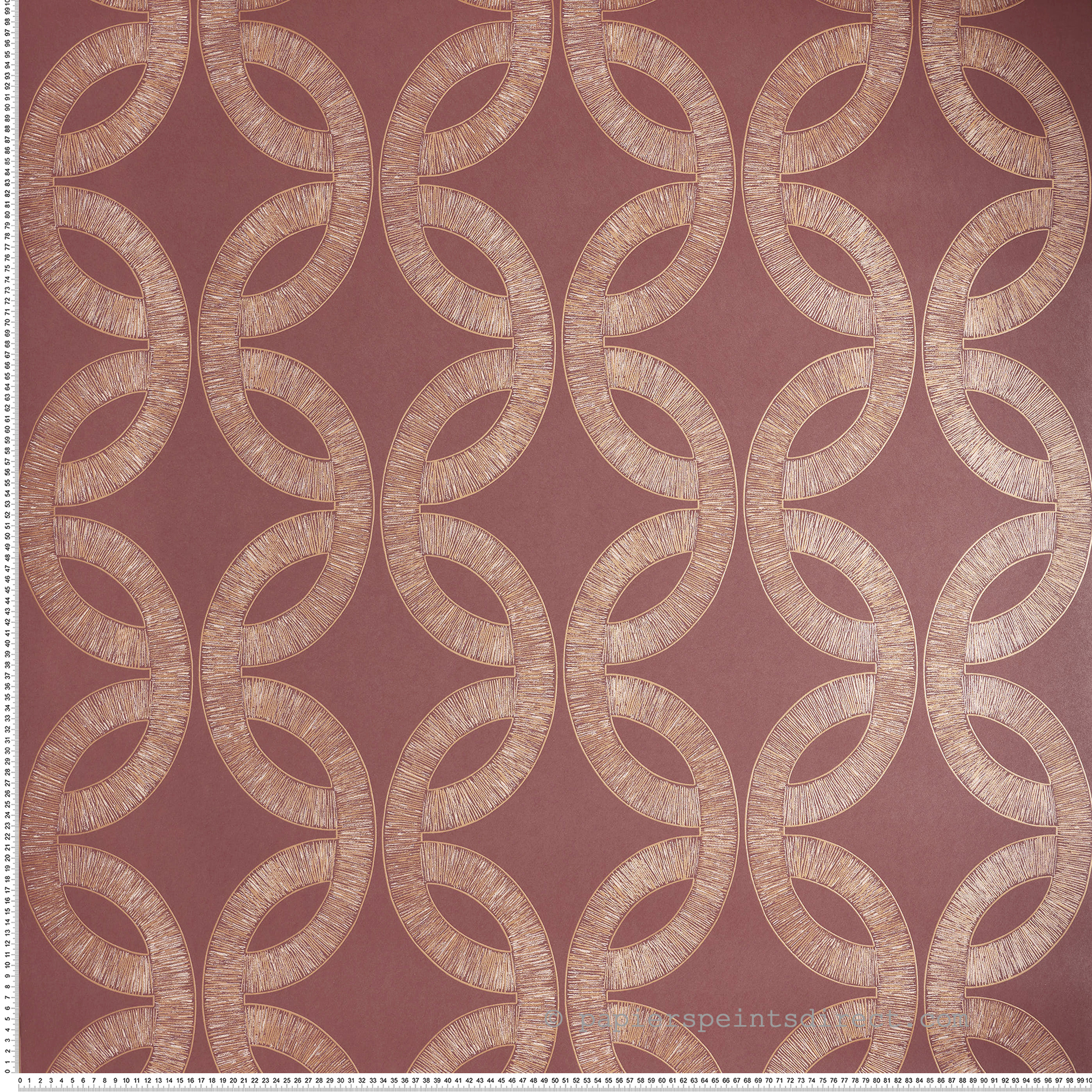 Papier peint Feuilles Géométriques Etienne bordeaux cuivré - Isadora de Casamance | Réf. CAS-70692344