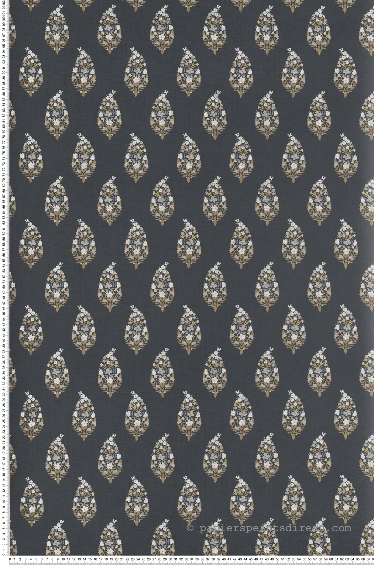 Papier peint Médaillon Floral Paisley gris - Rifle Paper Co. 3 de York (Initiales) | Réf. INI-RF7472