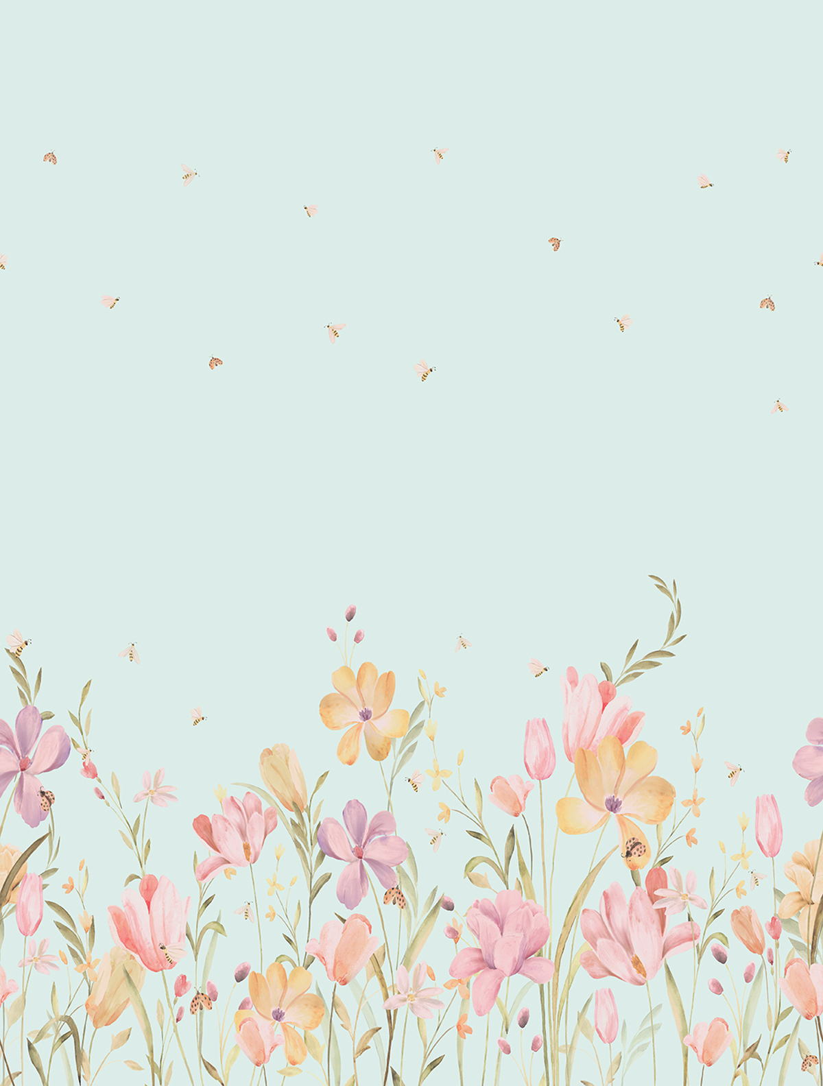 Papier peint panoramique Fleurs Bee bleu - Farandole de Lutèce | Réf. LTC-CW6129-2